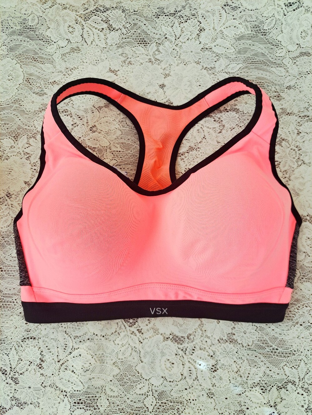 VSX Victoria's Secret Molded Cup Sports Bra Neon Pink | Coral | Black 36DD